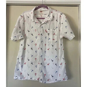 Men's Levi's White Red & Blue Palm Print White Cotton Front Button Shirt L